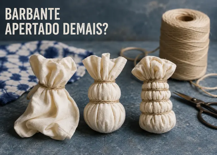 Amarrações de shibori kanoko com diferentes níveis de pressão sobre tecido de algodão