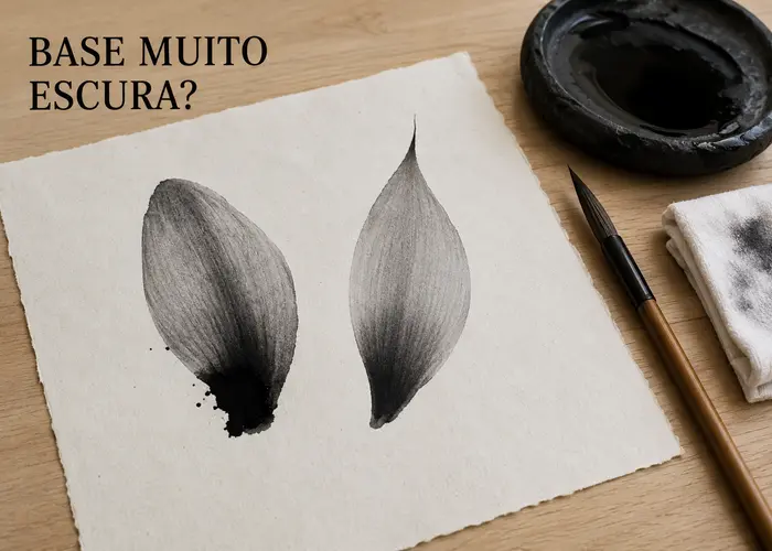 Pétala de sumi-ê com acúmulo escuro de nanquim na base
