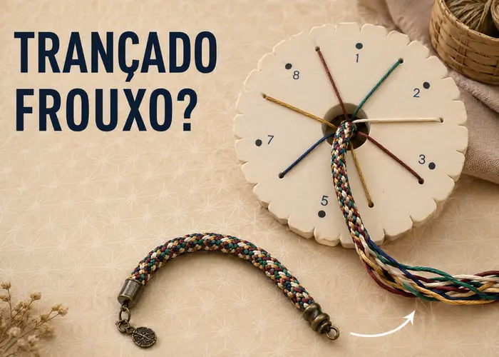 Por que uma pulseira de kumihimo com fio encerado fica frouxa no trançado de oito fios?