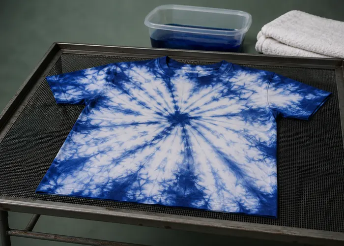 Camiseta de algodão com elastano tingida com padrão shibori azul